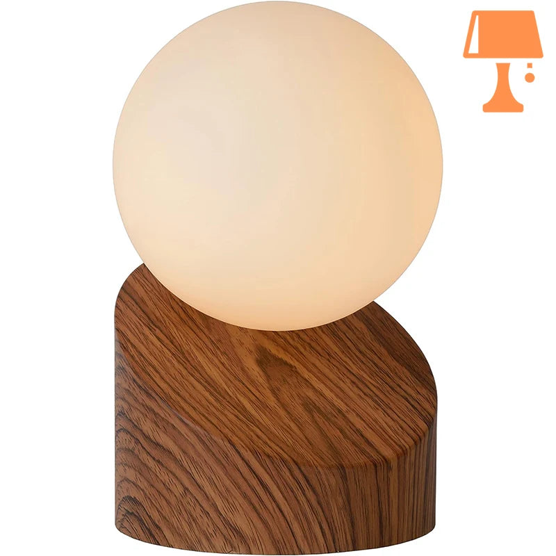 petite lampe chevet opaline bois foncé