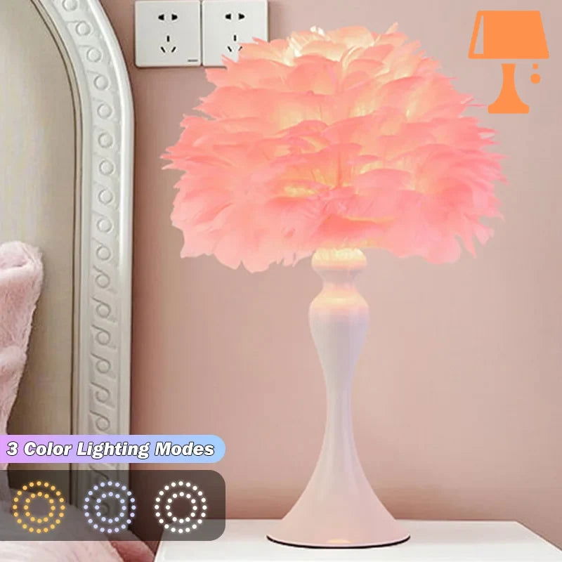 lampe de chevet plume rose design